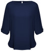 S828LL Ladies Madison Boatneck Blouse Midnight Blue Sleeve Rolled