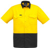 Syzmik Workwear ZW815 Mens Rugged Cooling Hi Vis Spliced S/S Shirt Yellow/Charcoal