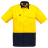 Syzmik Workwear ZW815 Mens Rugged Cooling Hi Vis Spliced S/S Shirt Yellow/Navy