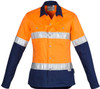 Syzmik Workwear ZWL123 Womens Hi Vis Spliced Industrial L/S Shirt - Hoop Taped Orange/Navy