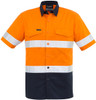 Syzmik Workwear ZW835 Mens Rugged Cooling Taped Hi Vis Spliced S/S Shirt Orange/Navy