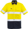 Syzmik Workwear ZW835 Mens Rugged Cooling Taped Hi Vis Spliced S/S Shirt Yellow/Navy