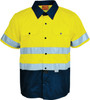 SS1231 Bocini Adults Hi-Vis S/S Cotton Drill Shirt With Reflective Tape Yellow/Navy