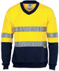 3924 DNC HiVis Two Tone Cotton Fleecy Sweat Shirt V-Neck with 3M R/Tape Yellow/Navy