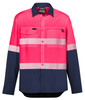 ZW470 Syzmik Workwear Mens Hi Vis Outdoor Segmented Tape L/S Shirt Pink/Navy