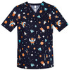 CST148LS Biz Care Womens Space Party Scrub Top Midnight Navy Space Party Front