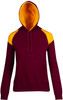 F303UN Ladies/Juniors Shoulder Contrast Panel Hoodie Maroon/Gold
