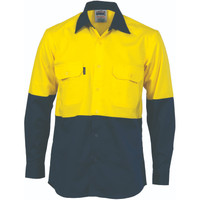 3732 DNC HiVis Cool-Breeze Vertical Vented Cotton Shirt - Long sleeve Yellow/Navy 3732 DNC HiVis Cool-Breeze Vertical Vented Cotton Shirt - Long sleeve Yellow/Navy