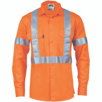 3746 DNC HiVis Cool-Breeze Cotton Shirt with ‘X’ Back & additional 3m r/Tape on Tail - long sleeve Orange 3746 DNC HiVis Cool-Breeze Cotton Shirt with ‘X’ Back & additional 3m r/Tape on Tail - long sleeve Orange