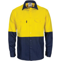 3781 DNC HiVis R/W Cool-Breeze T2 Vertical Vented Cotton Shirt with Gusset Sleeves - Long Sleeve Yellow/Navy 3781 DNC HiVis R/W Cool-Breeze T2 Vertical Vented Cotton Shirt with Gusset Sleeves - Long Sleeve Yellow/Navy