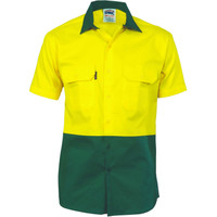 3831 DNC HiVis Two Tone Cotton Drill Shirt - Short Sleeve Yellow/Bottle 3831 DNC HiVis Two Tone Cotton Drill Shirt - Short Sleeve Yellow/Bottle