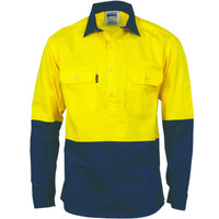 3934 DNC HiVis 2 Tone Cool-Breeze Close Front Cotton Shirt - Long sleeve Yellow/Navy 3934 DNC HiVis 2 Tone Cool-Breeze Close Front Cotton Shirt - Long sleeve Yellow/Navy