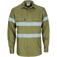 3967 DNC HiVis Cool-Breeze Cotton Shirt with Generic R/Tape - Long sleeve Khaki 3967 DNC HiVis Cool-Breeze Cotton Shirt with Generic R/Tape - Long sleeve Khaki
