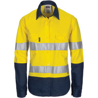 3749 DNC Ladies HiVis 3 Way Cool-Breeze Cotton Shirt with Gusset Sleeve, 3M R/Tape - Long Sleeve Yellow/Navy 3749 DNC Ladies HiVis 3 Way Cool-Breeze Cotton Shirt with Gusset Sleeve, 3M R/Tape - Long Sleeve Yellow/Navy