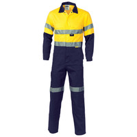 3955 DNC HiVis Cool-Breeze two tone L.Weight Cotton Coverall with 3M R/Tape Short Yellow/Navy 3955 DNC HiVis Cool-Breeze two tone L.Weight Cotton Coverall with 3M R/Tape Short Yellow/Navy