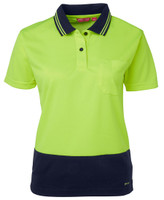 6LHCP JB's Wear Ladies Hi Vis S/S Comfort Polo Lime/Navy