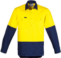 Syzmik Workwear ZW560 Mens Hi Vis Closed Front L/S Shirt Yellow/Navy Syzmik Workwear ZW560 Mens Hi Vis Closed Front L/S Shirt Yellow/Navy