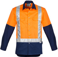 Syzmik Workwear ZW124 Mens Hi Vis Spliced Industrial L/S Shirt - Shoulder Taped Orange/Navy Syzmik Workwear ZW124 Mens Hi Vis Spliced Industrial L/S Shirt - Shoulder Taped Orange/Navy