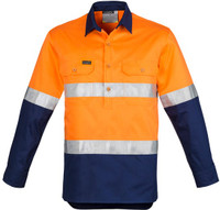 Syzmik Workwear ZW550 Mens Hi Vis Closed Front L/S Shirt - Hoop Taped Orange/Navy Syzmik Workwear ZW550 Mens Hi Vis Closed Front L/S Shirt - Hoop Taped Orange/Navy