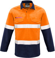 Syzmik Workwear ZW133 Mens Closed Front Hoop Taped Spliced Shirt Orange/Navy Syzmik Workwear ZW133 Mens Closed Front Hoop Taped Spliced Shirt Orange/Navy