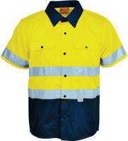 SS1231 Bocini Adults Hi-Vis S/S Cotton Drill Shirt With Reflective Tape Yellow/Navy SS1231 Bocini Adults Hi-Vis S/S Cotton Drill Shirt With Reflective Tape Yellow/Navy