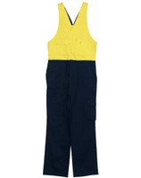SW202 AIW Hi-His Two Tone Men's Cotton Drill Action Back Overall-Stout Yellow/Navy SW202 AIW Hi-His Two Tone Men's Cotton Drill Action Back Overall-Stout Yellow/Navy