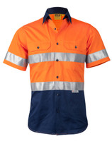 SW59 AIW Men's Hi-Vis Cool Breeze Safety S/S Shirt 3M Tape Orange/Navy