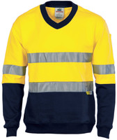3924 DNC HiVis Two Tone Cotton Fleecy Sweat Shirt V-Neck with 3M R/Tape Yellow/Navy 3924 DNC HiVis Two Tone Cotton Fleecy Sweat Shirt V-Neck with 3M R/Tape Yellow/Navy