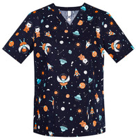CST148LS Biz Care Womens Space Party Scrub Top Midnight Navy Space Party Front CST148LS Biz Care Womens Space Party Scrub Top Midnight Navy Space Party Front