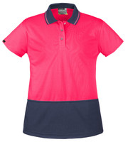 ZH731 Syzmik Workwear Womens Hi Vis Basic Short Sleeve Polo Pink Navy