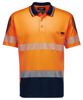 ZH555 Syzmik Workwear Mens HiVis Flux Segmented Tape Short Sleeve Polo Orange/Navy