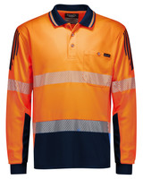 ZH550 Syzmik Workwear Men's Hi Vis Flux Segmented Tape Long Sleeve Polo Orange/Navy