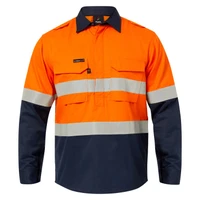 FSV015A Flamebuster Mens HRC2 Inherent Hi Vis Reflective Shirt with Gusset Sleeves Orange / Navy