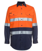 6HLS JB's Wear Hi Vis (D+N) L/S 190g Work Shirt Orange/Navy
