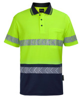 6HMSS JB's Wear Hi Vis (D+N) Cotton Back S/S Segmented Tape Polo Lime/Navy