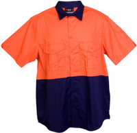 S007MS 100% Combed Cotton Drill Short Sleeve Orange/Navy S007MS 100% Combed Cotton Drill Short Sleeve Orange/Navy