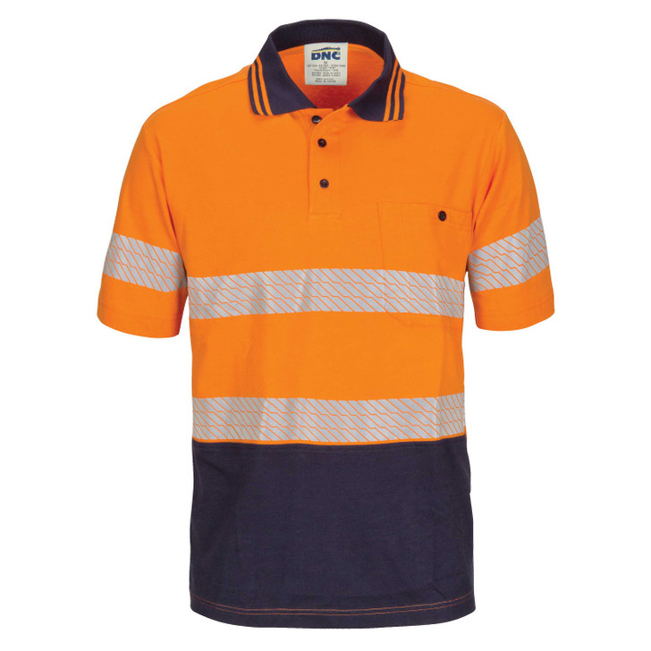 3515 DNC HiVis Segment Taped Cotton Jersey Polo - Short Sleeve Orange/Navy