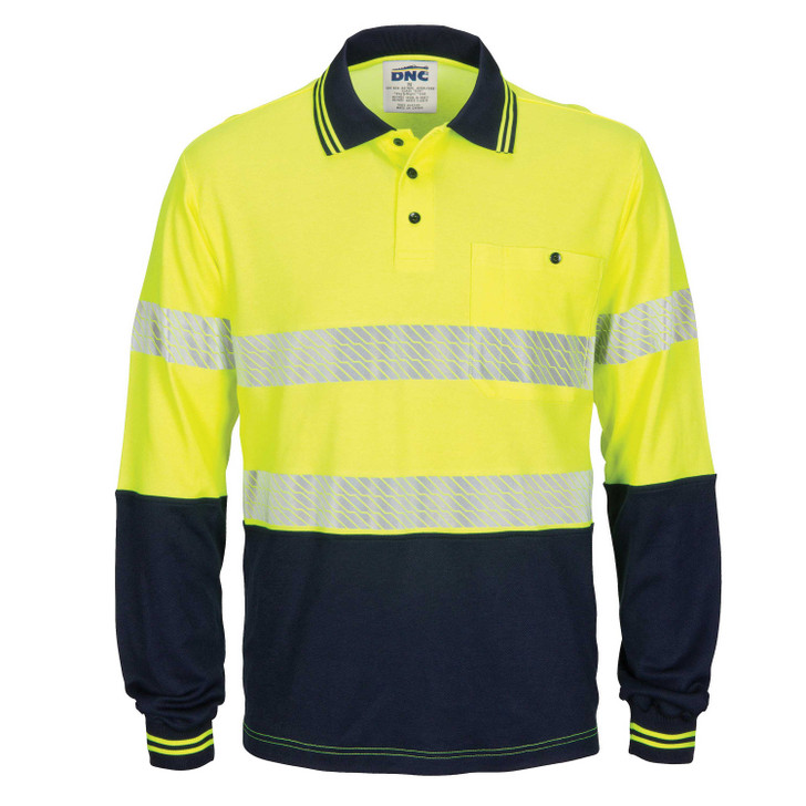 3518 DNC HiVis Segment Taped Cotton Backed Polo - Long Sleeve Yellow/Navy