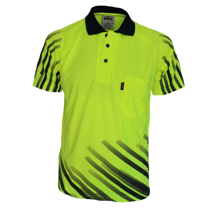 3566 DNC HiVis Sublimated Full Stripe Polo Yellow/Navy