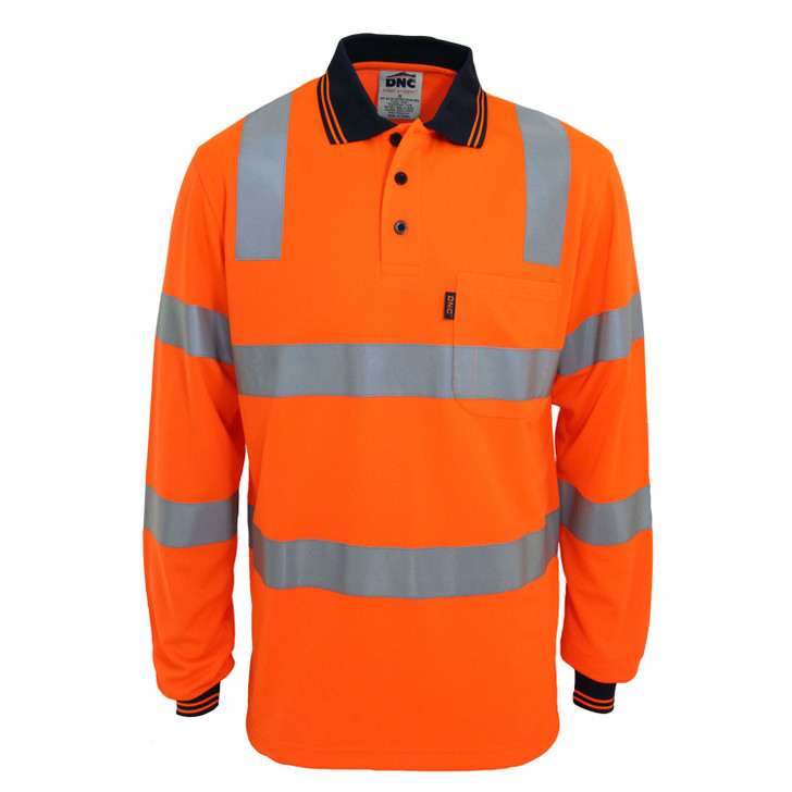 3713 DNC HiVis Biomotion Tapped Polo L/S Orange