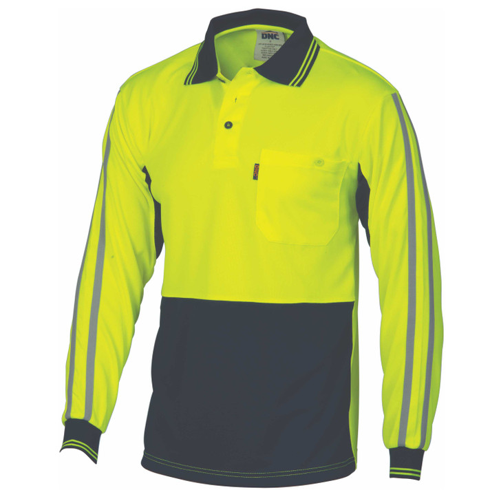 3756 DNC HiVis Cool-Breathe Stripe Polo - Long Sleeve Yellow/Navy