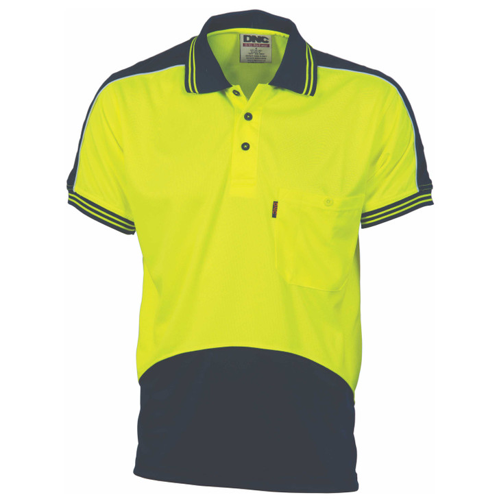 3891 DNC HiVis Cool Breathe Panel Polo Shirt - Short Sleeve Yellow/Navy