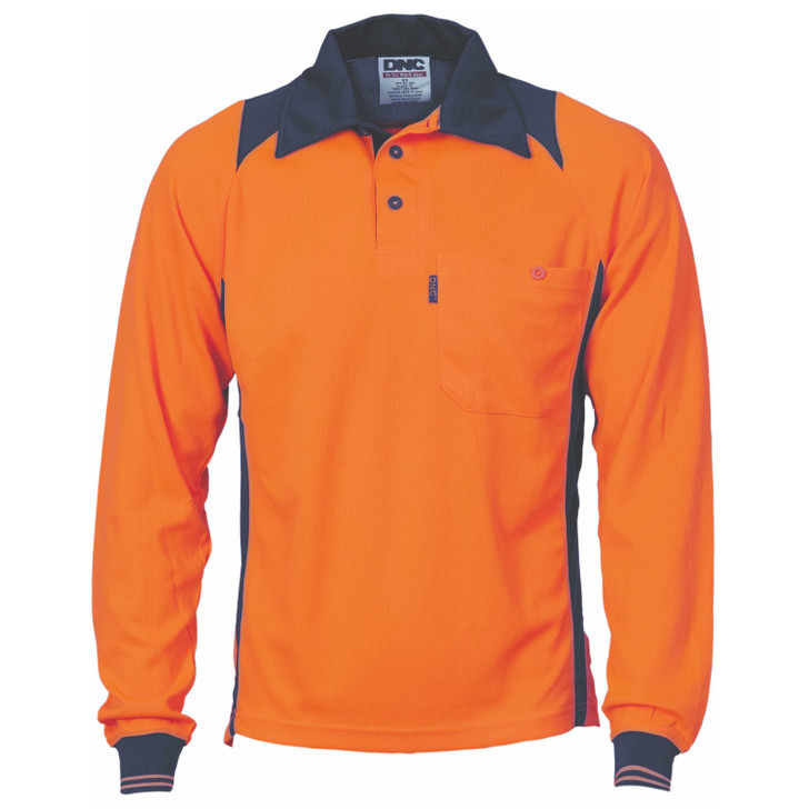 3894 DNC Cool Breathe Action Polo Shirt - Long Sleeve Orange/Navy
