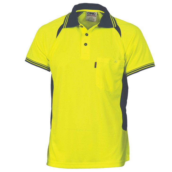 3901 DNC Cool-Breeze Contrast Mesh Polo - Short Sleeve Yellow/Navy