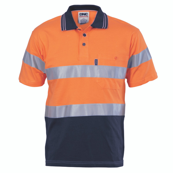 3915 DNC Hivis Cool-Breeze Cotton Jersey Polo With CSR R/Tape - S/S Orange/Navy