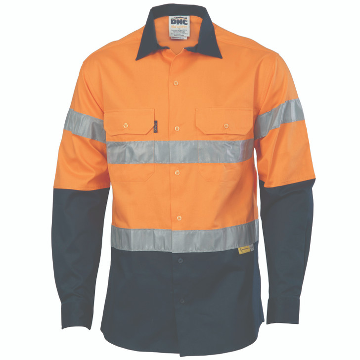3736 DNC HiVis two tone drill shirts with 3M8906 R/Tape - long sleeve Orange/Navy