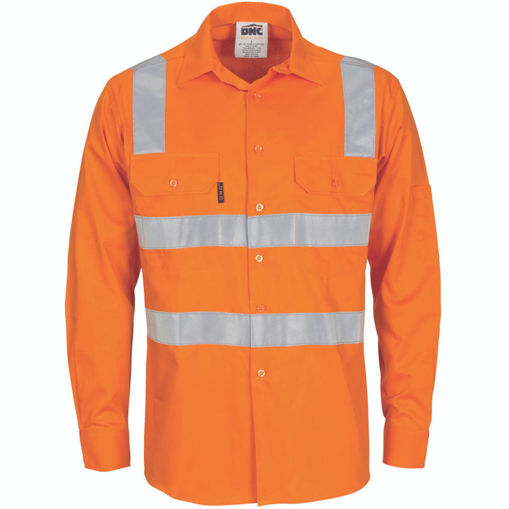 3745 DNC HiVis Cool-Breeze Cotton Shirt with Hoop & Shoulder CSR R/Tape - L/S Orange