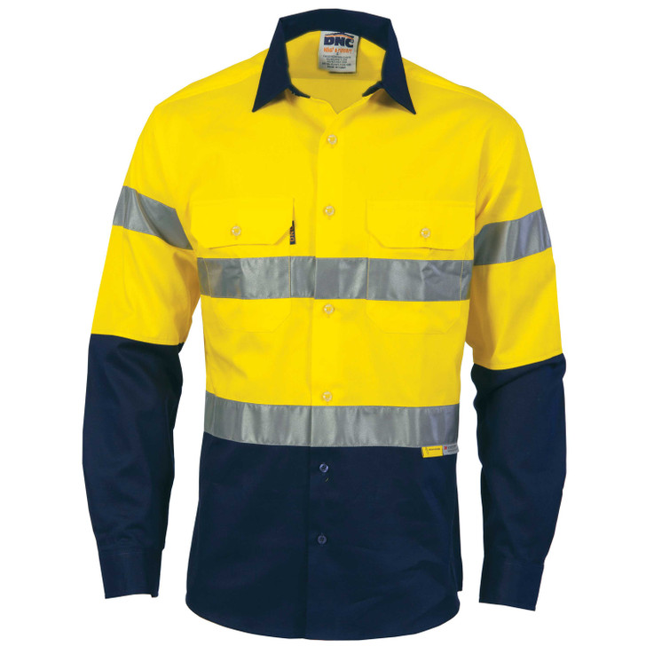 3836 DNC HiVis Two Tone Drill Shirt with 3M 8910 R/Tape - Long Sleeve Yellow/Navy