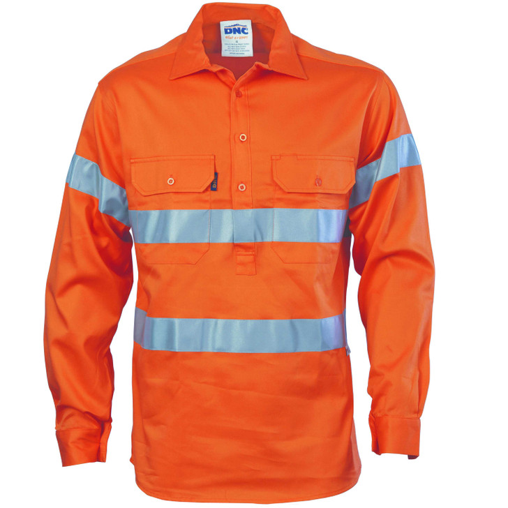 3848 DNC HiVis Close Front Cotton Drill Shirt with 3M R/Tape Orange