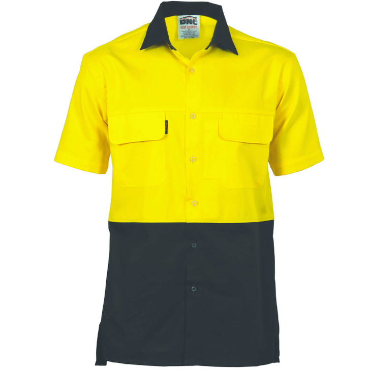 3937 DNC HiVis 3 Way Cool-Breeze Cotton Shirt - short sleeve Yellow/Black